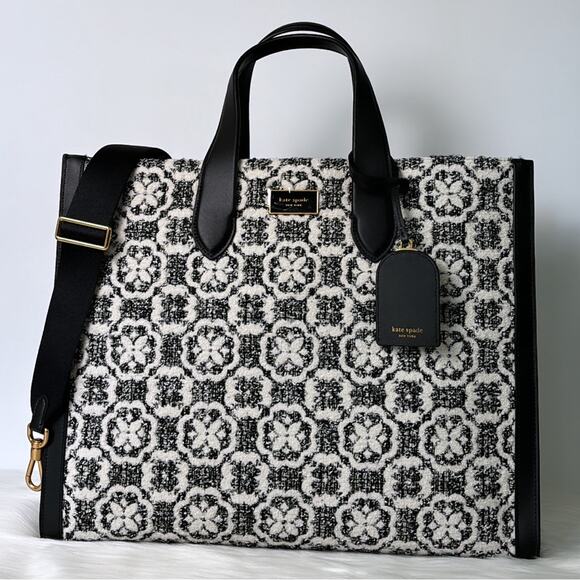 NWT Kate Spade Manhattan Spade Flower Monogram Tweed Large Tote Purse - Picture 6 of 12